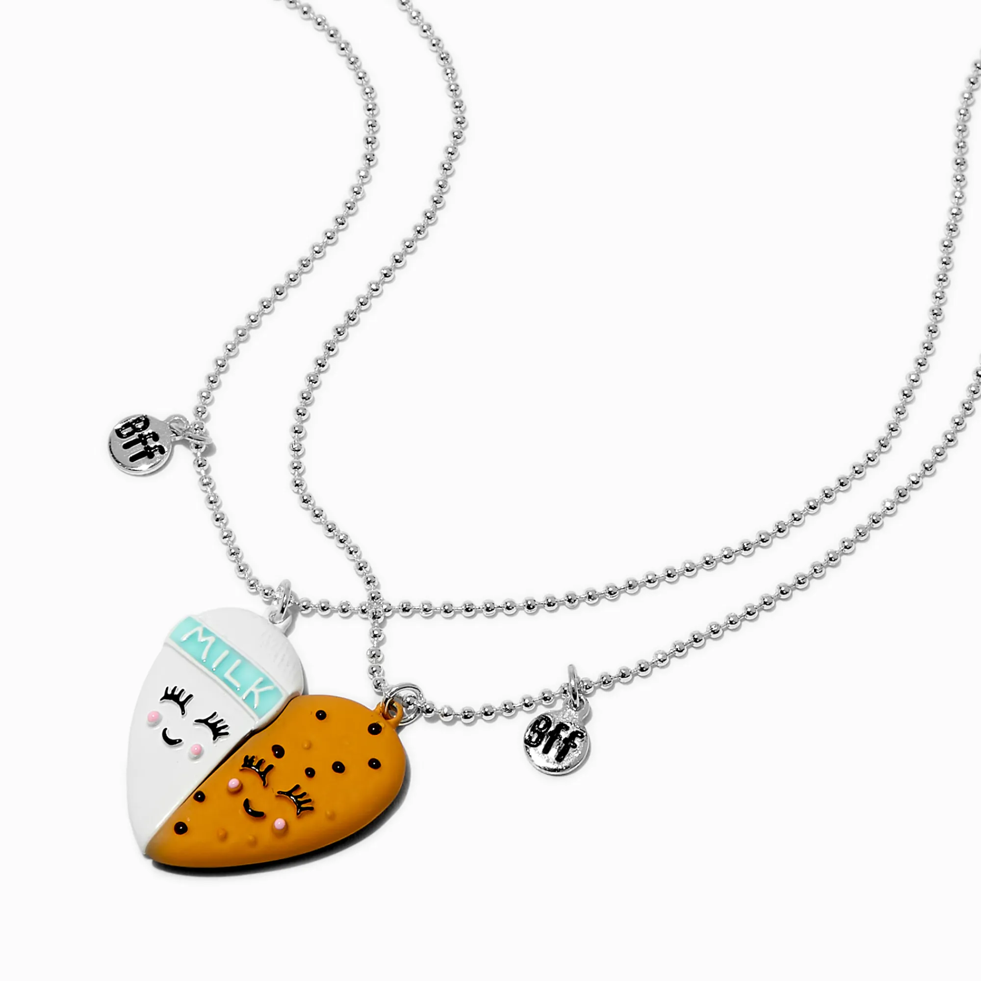 Claire's Colliers-Colliers à pendentifs cœur fendu lait et cookies best friends - Lot de 2