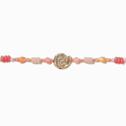 Claire's Colliers-Coral Beaded Gold-tone Swirl Choker Necklace