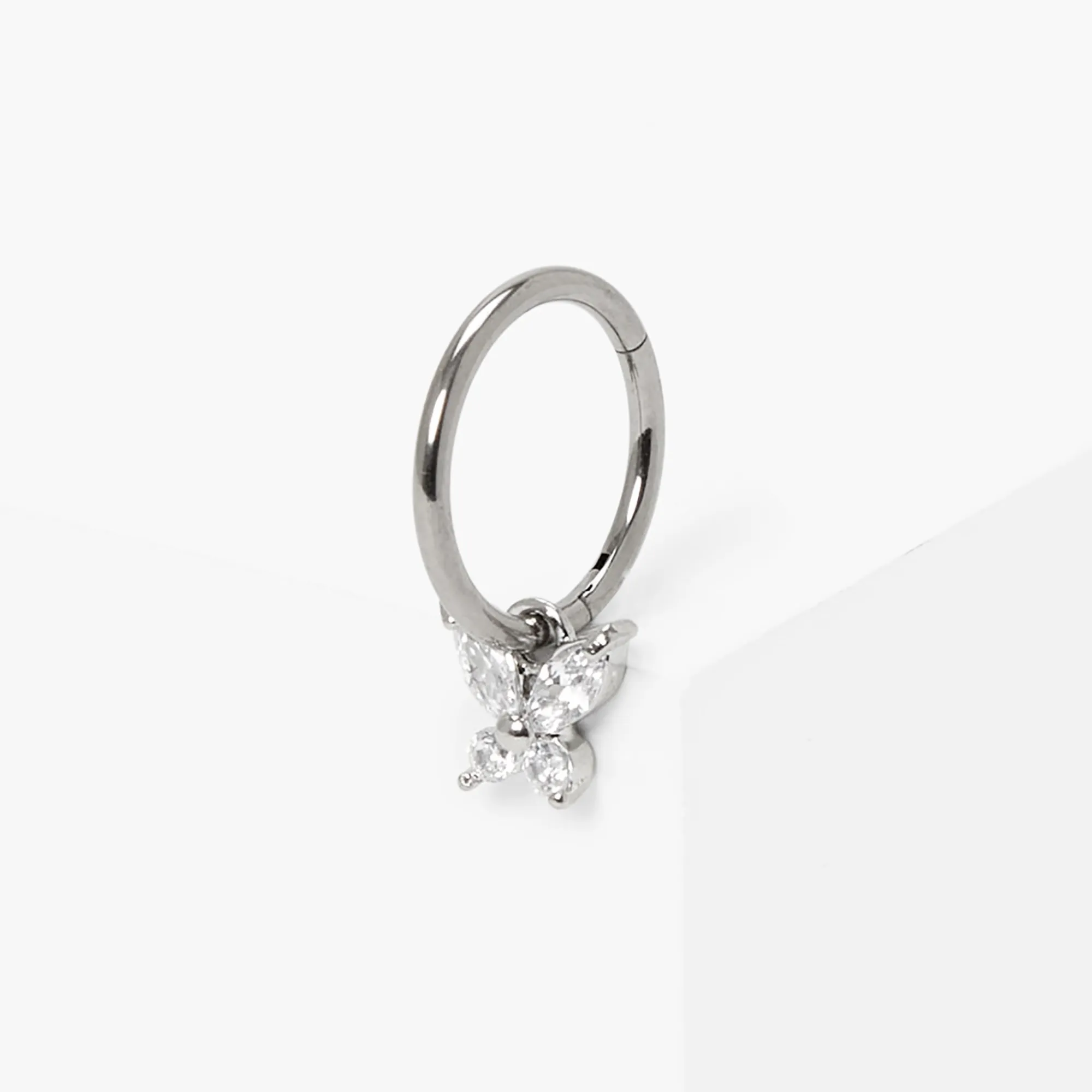 Claire's Bijoux Premium|Bijoux De Piercing-Créole cartilage papillon strass 1,2 mm couleur titanée couleur argentée