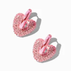 Claire's Anneaux-Créoles anodisées rose cœur strass