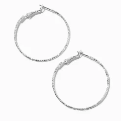 Claire's Anneaux-Créoles avec découpe laser 40 mm couleur argentée