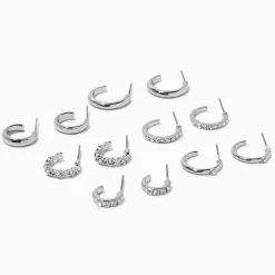 Claire's Anneaux-Créoles avec strass couleur argentée - Lot de 6
