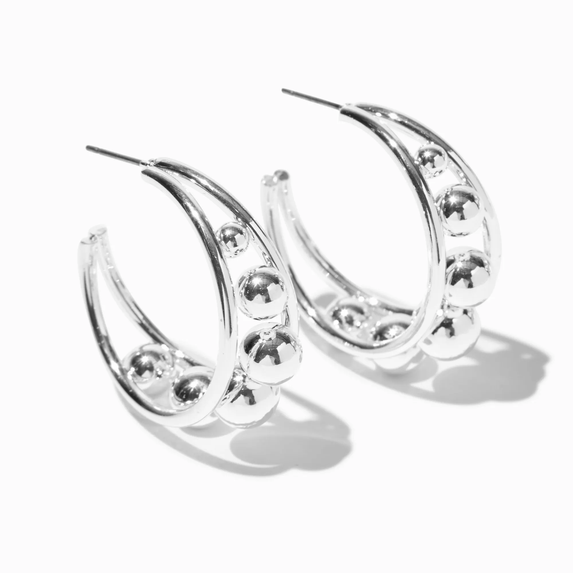 Claire's Anneaux-Créoles boules 30 mm couleur argentée
