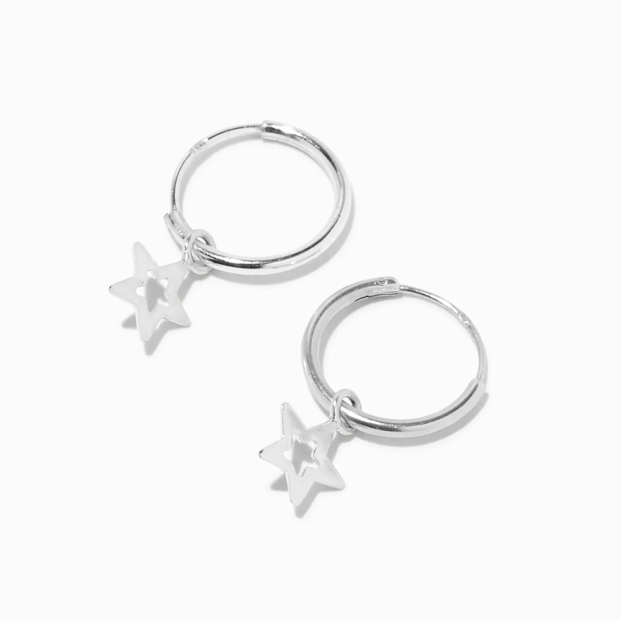 Claire's Anneaux|Bijoux Premium-Créoles à breloque étoile 12 mm en argent