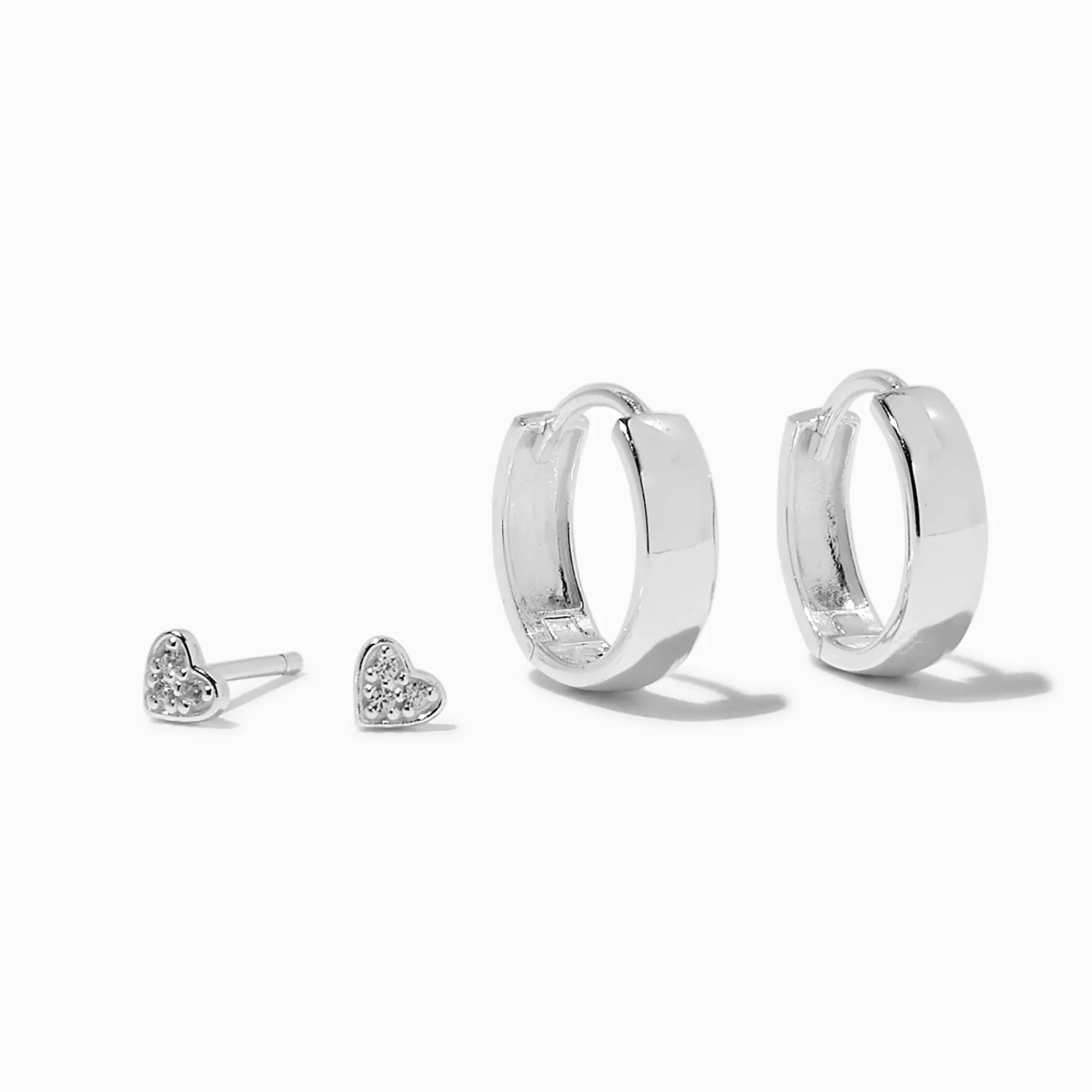 Claire's Bijoux Premium-Créoles à charnière 10 mm et clou cœur strass couleur argentée C LUXE by Claire's - Lot de 2