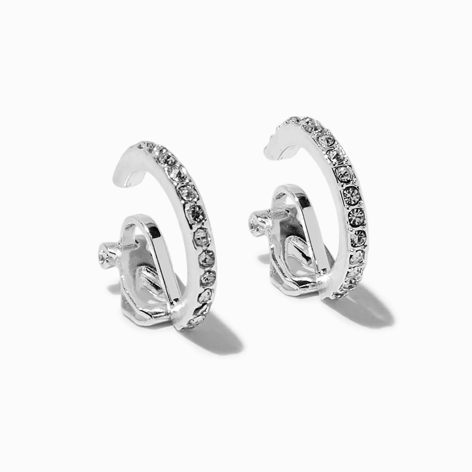Claire's Anneaux|Clips Et Autocollants-Créoles à clip avec strass pavé 20 mm couleur argentée
