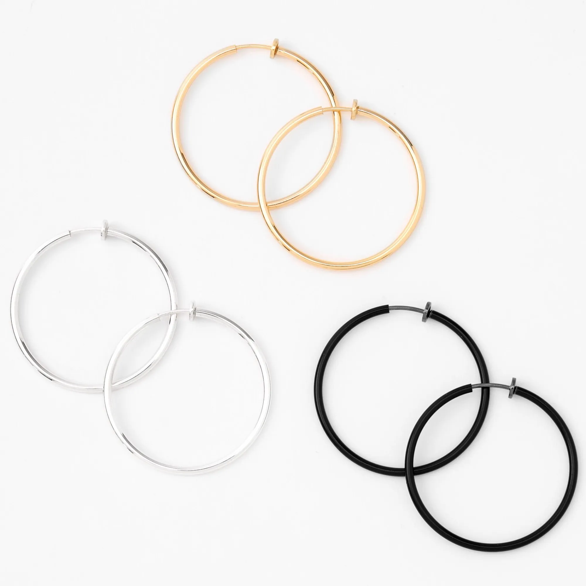 Claire's Anneaux|Clips Et Autocollants-Créoles à clip 40 mm en métaux mixtes - Lot de 3