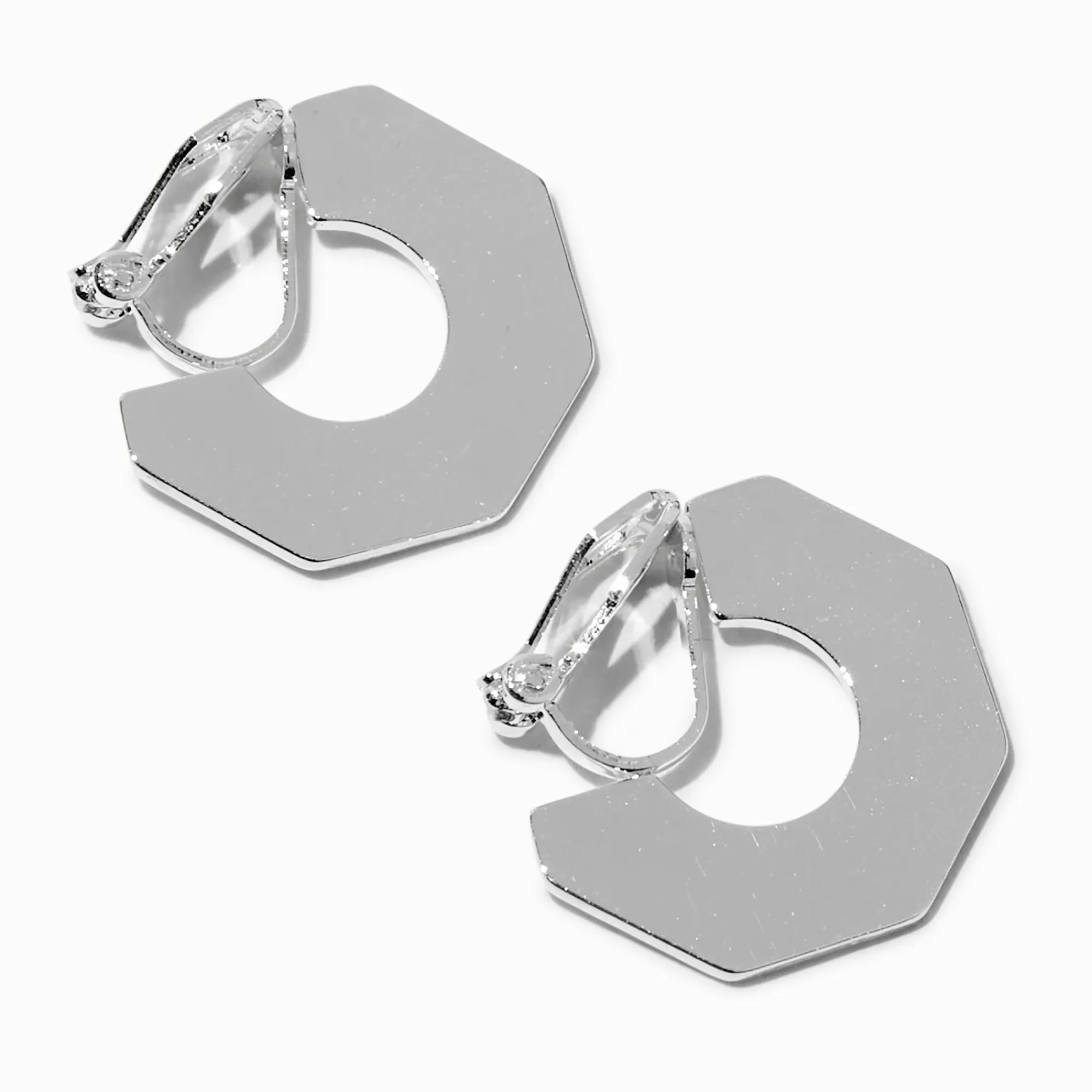 Claire's Anneaux|Clips Et Autocollants-Créoles à clip octogonales 20 mm couleur argentée