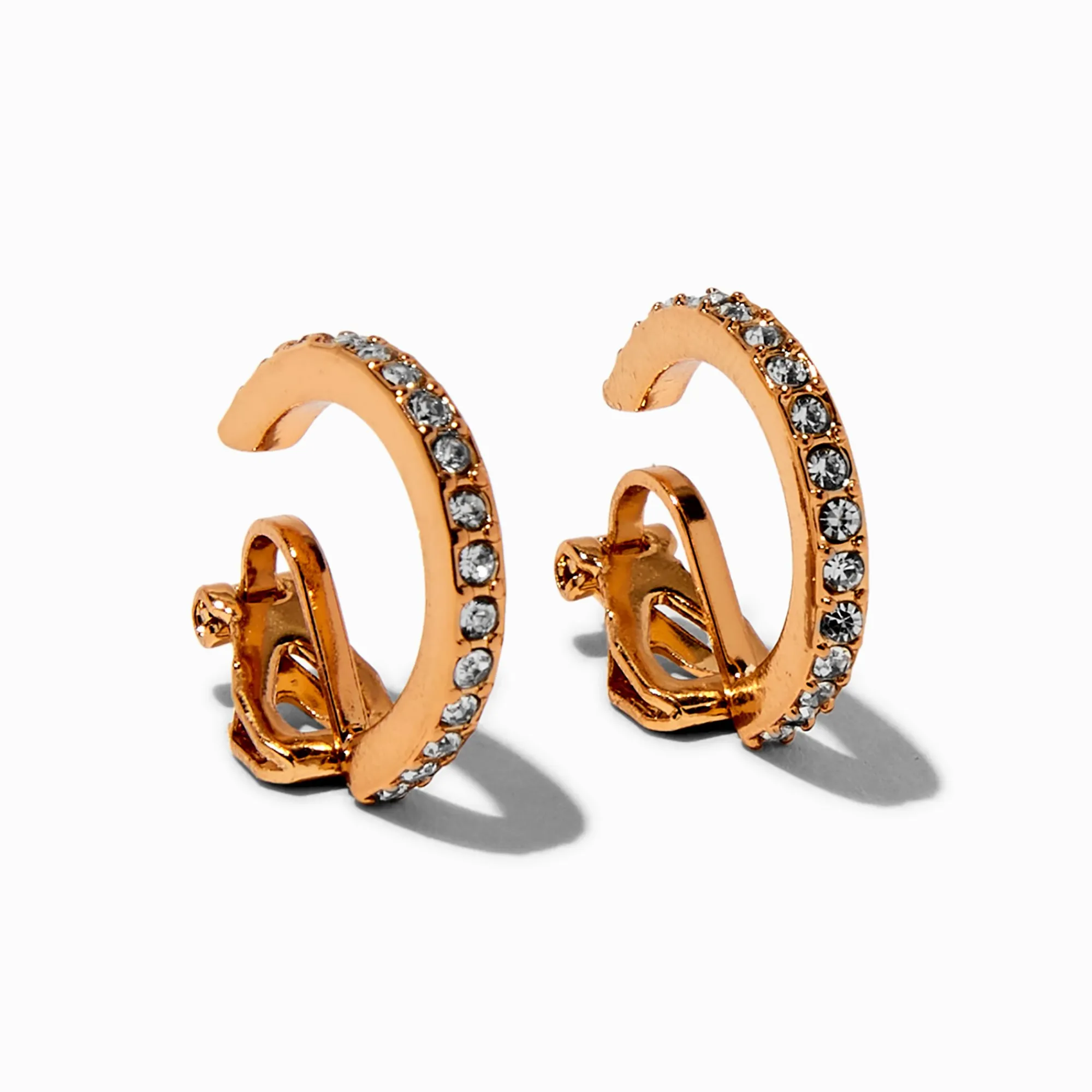 Claire's Anneaux|Clips Et Autocollants-Créoles à clip strass pavé 20 mm couleur dorée
