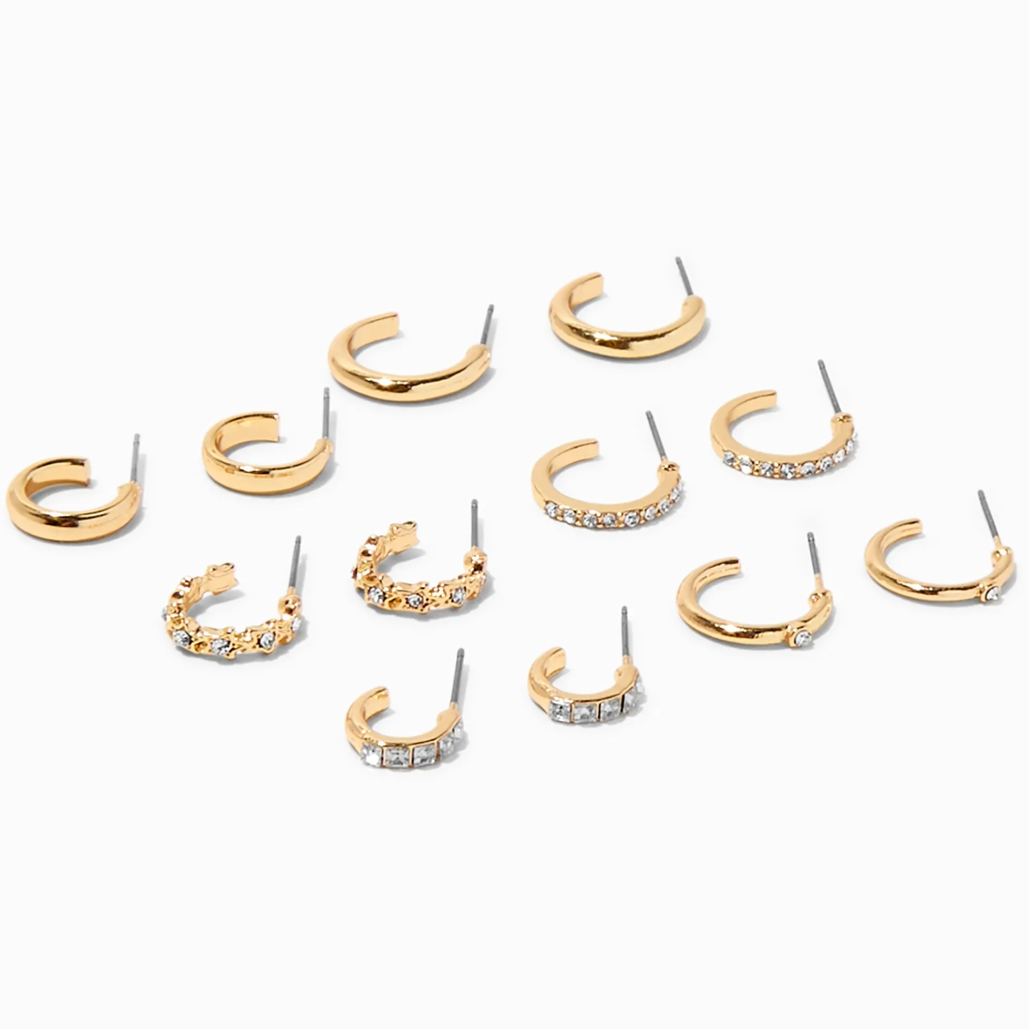 Claire's Anneaux-Créoles de strass couleur dorée - Lot de 6
