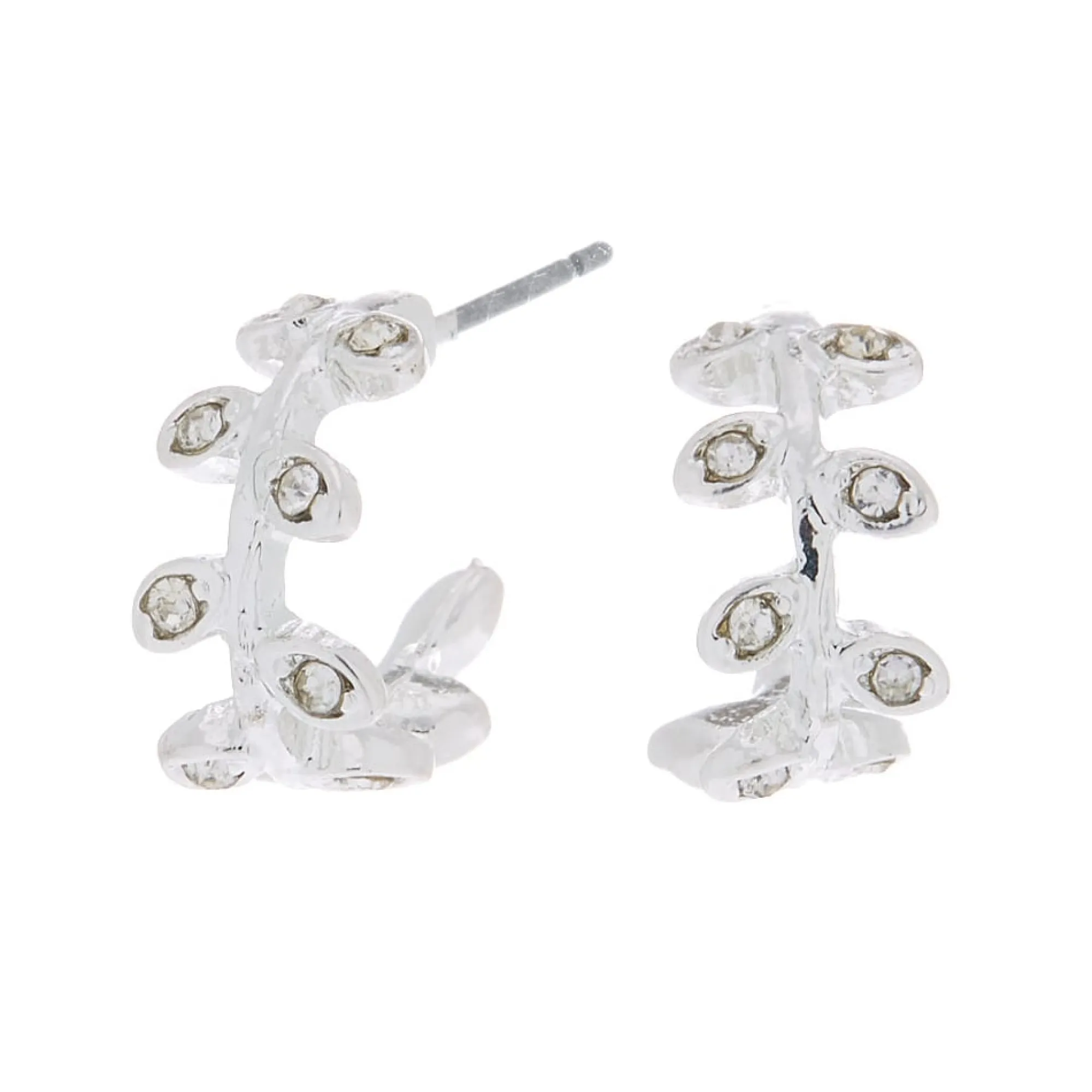 Claire's Anneaux-Créoles feuilles en strass 10 mm couleur argentée