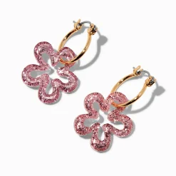 Claire's Anneaux-Créoles fleur en acrylique à paillettes roses