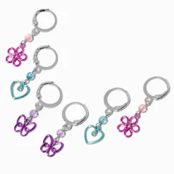 Claire's Anneaux-Créoles marguerite, cœur, papillon en fil métallique - Lot de 3