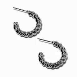 Claire's Anneaux-Créoles 20 mm corde torsadée couleur argentée