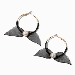 Claire's Anneaux-Créoles 30 mm couleur dorée nœud en organza noires