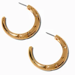 Claire's Anneaux-Créoles 50 mm martelées étoile couleur dorée
