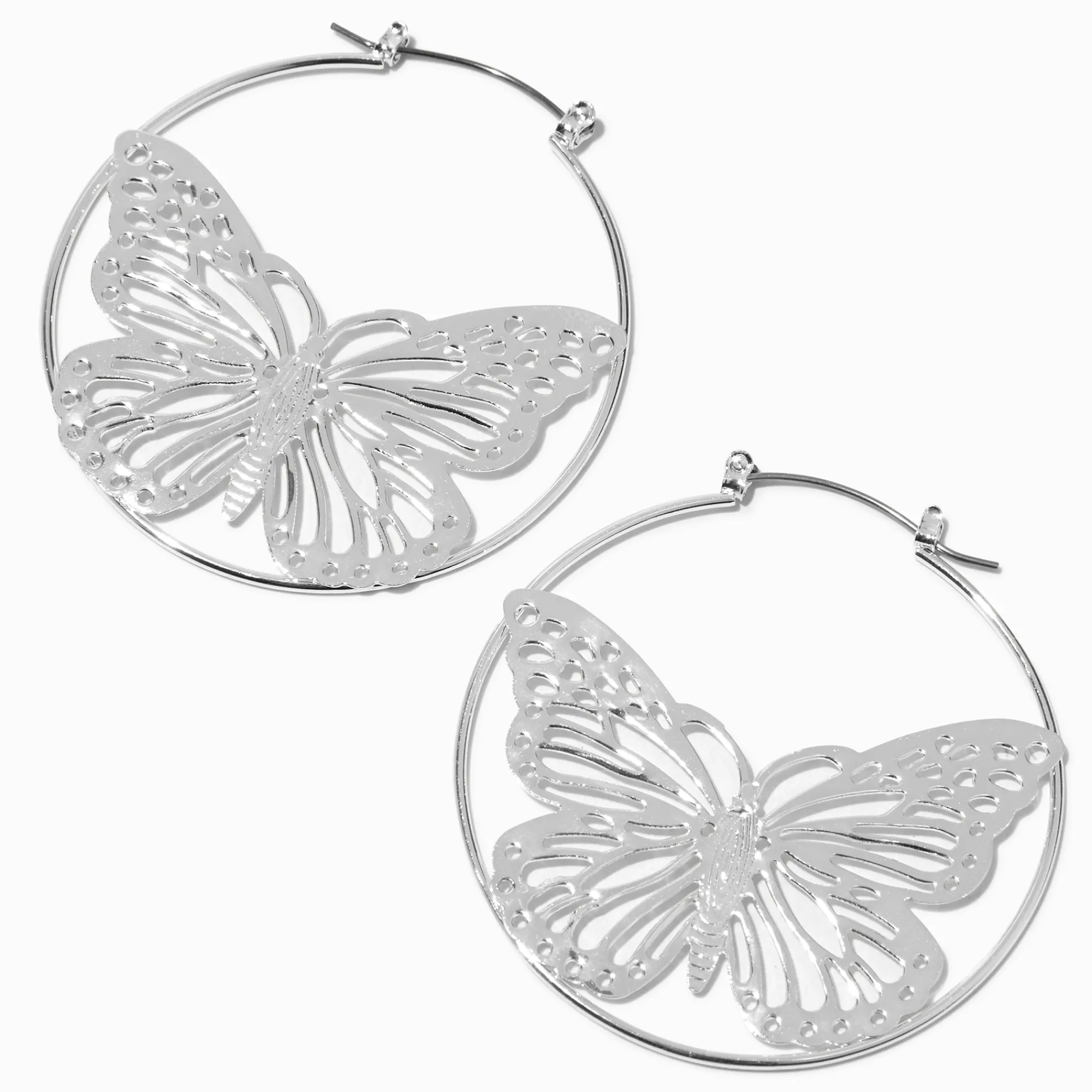 Claire's Anneaux-Créoles 50 mm papillon en filigrane couleur argentée