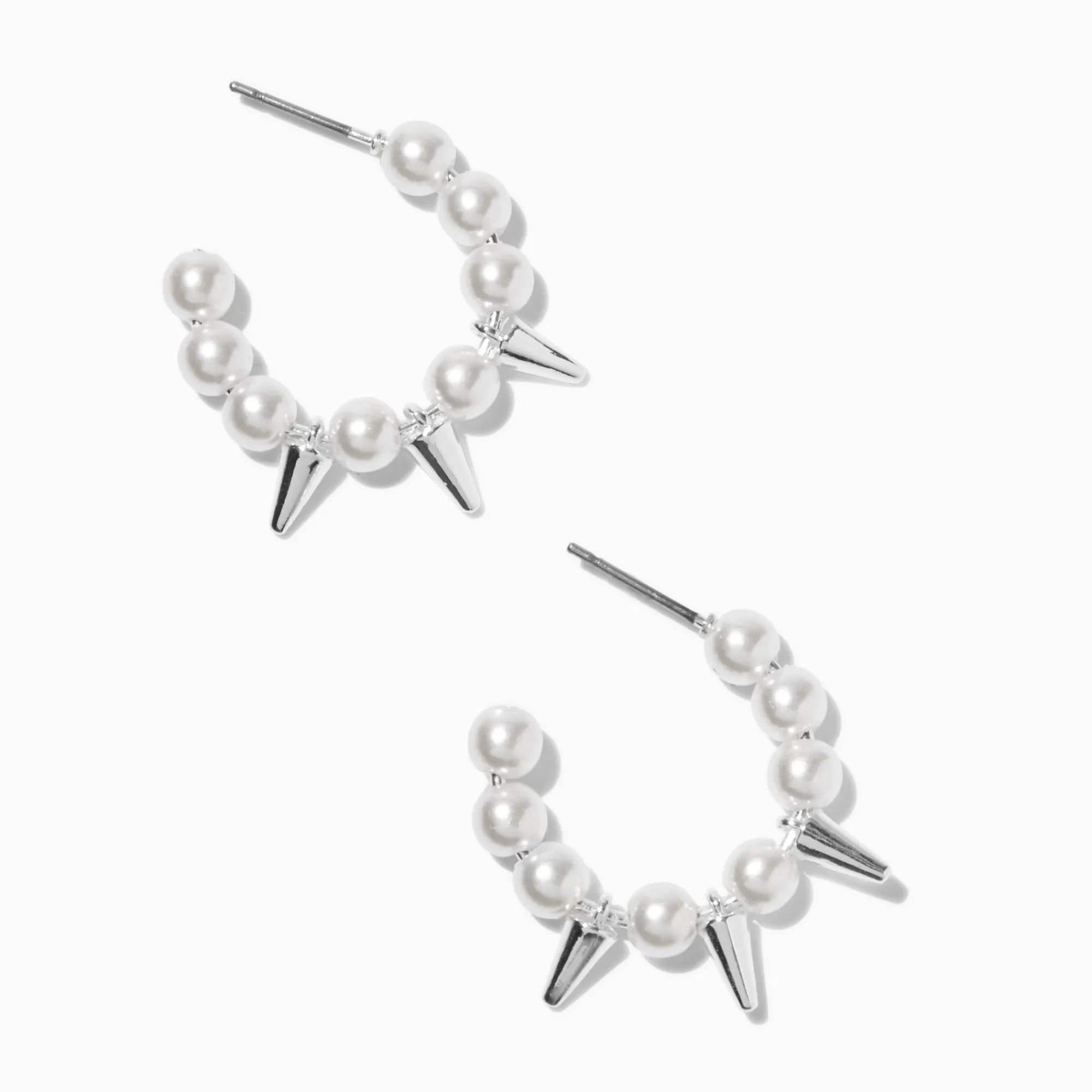 Claire's Anneaux-Créoles 10 mm perle d'imitation et pointe couleur argentée