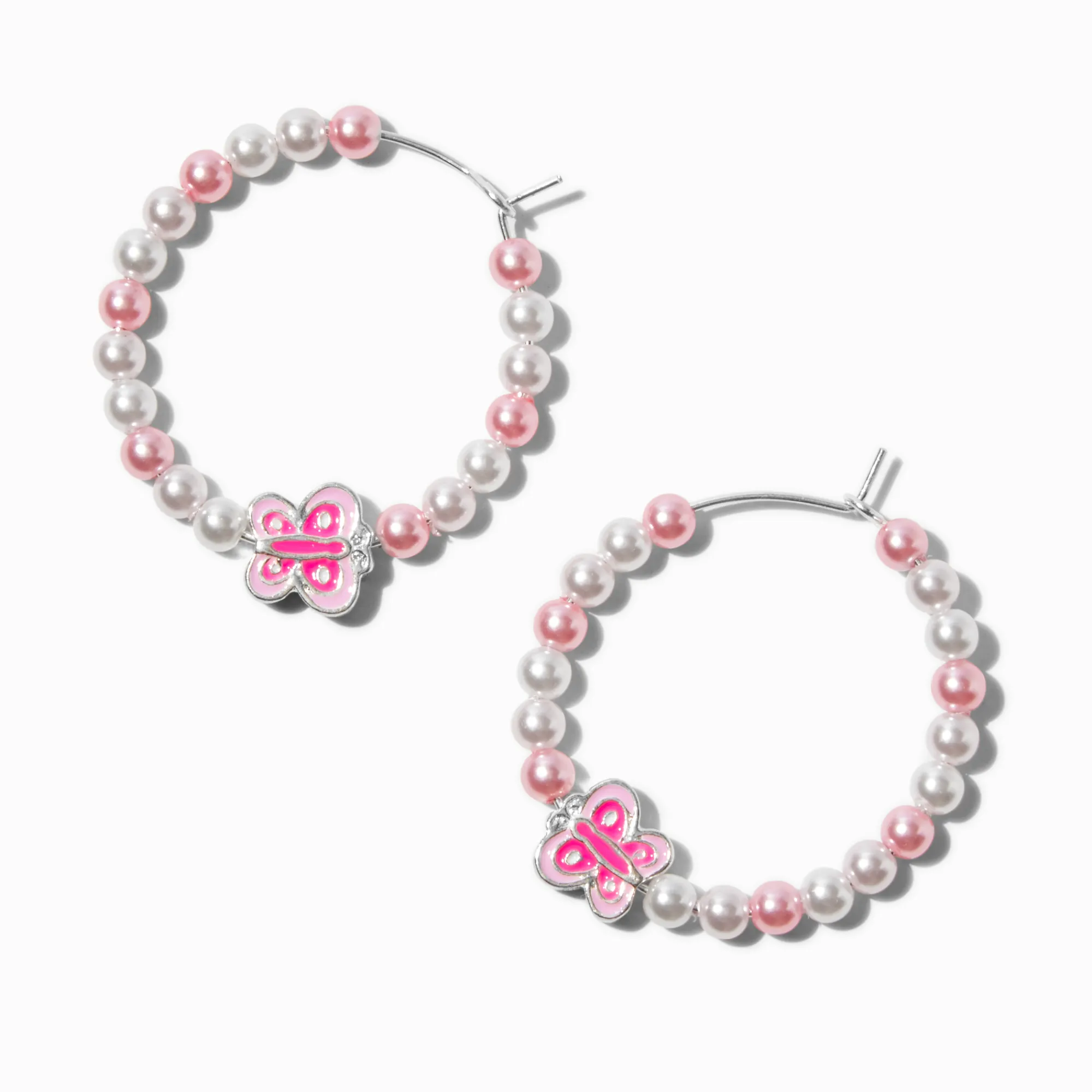 Claire's Anneaux-Créoles papillon à billes roses et blanches