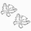 Claire's Anneaux-Créoles papillon perle d'imitation couleur argentée