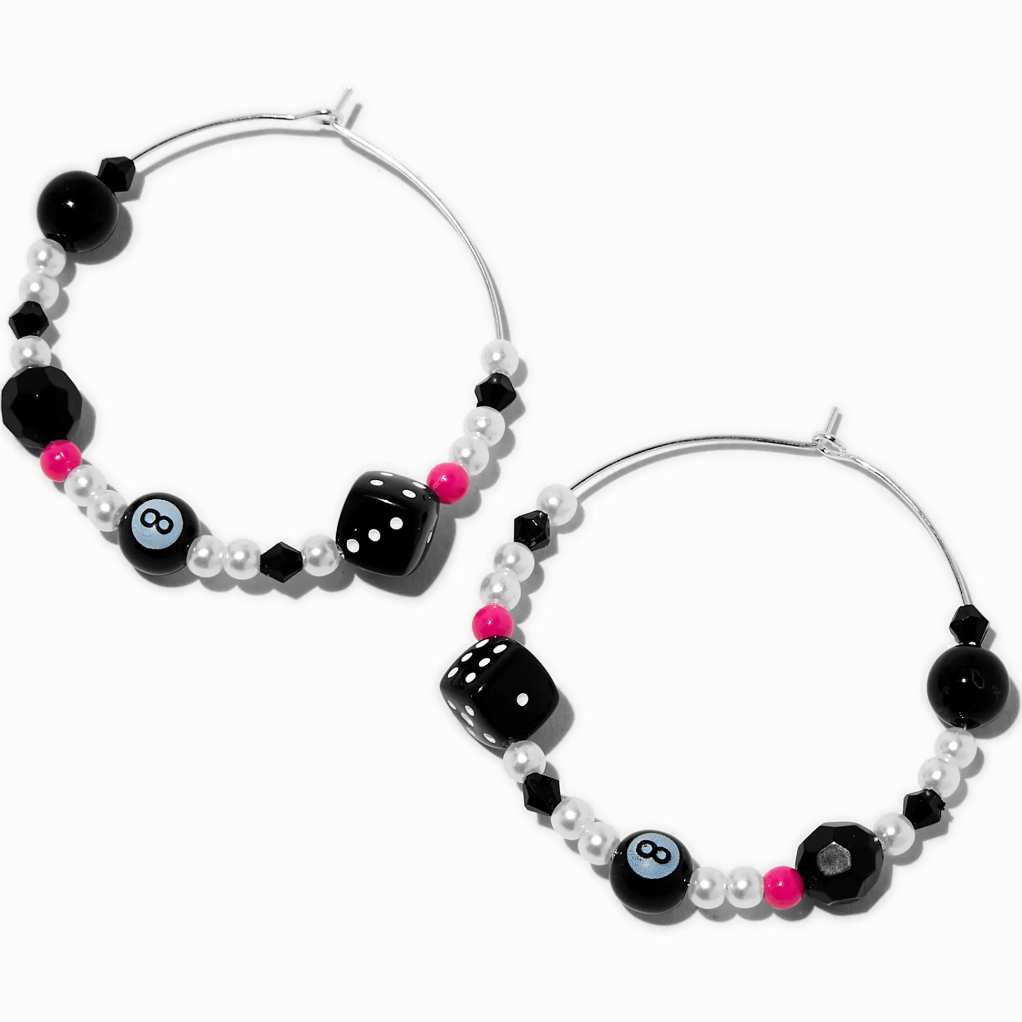 Claire's Anneaux-Créoles perlées variées perle d'imitation noires et roses