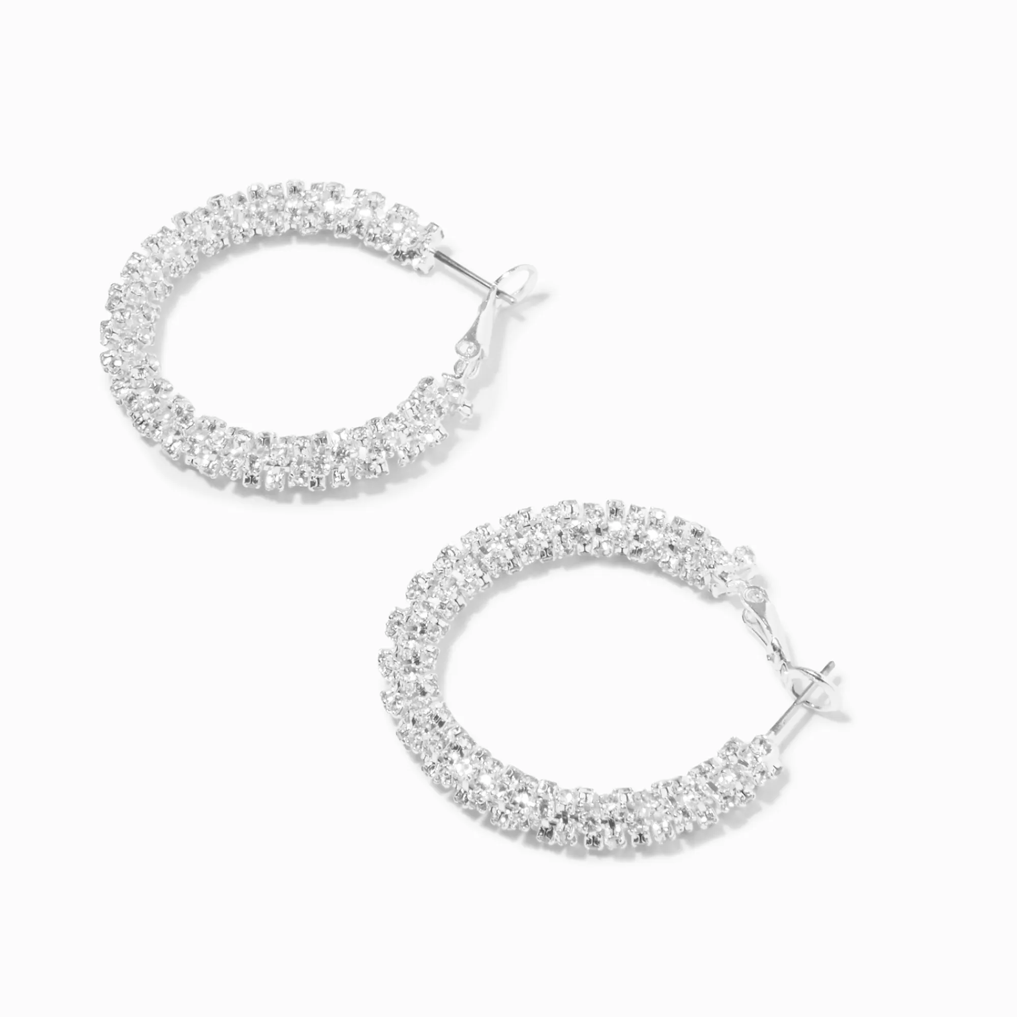 Claire's Anneaux-Créoles strass 30 mm couleur argentée