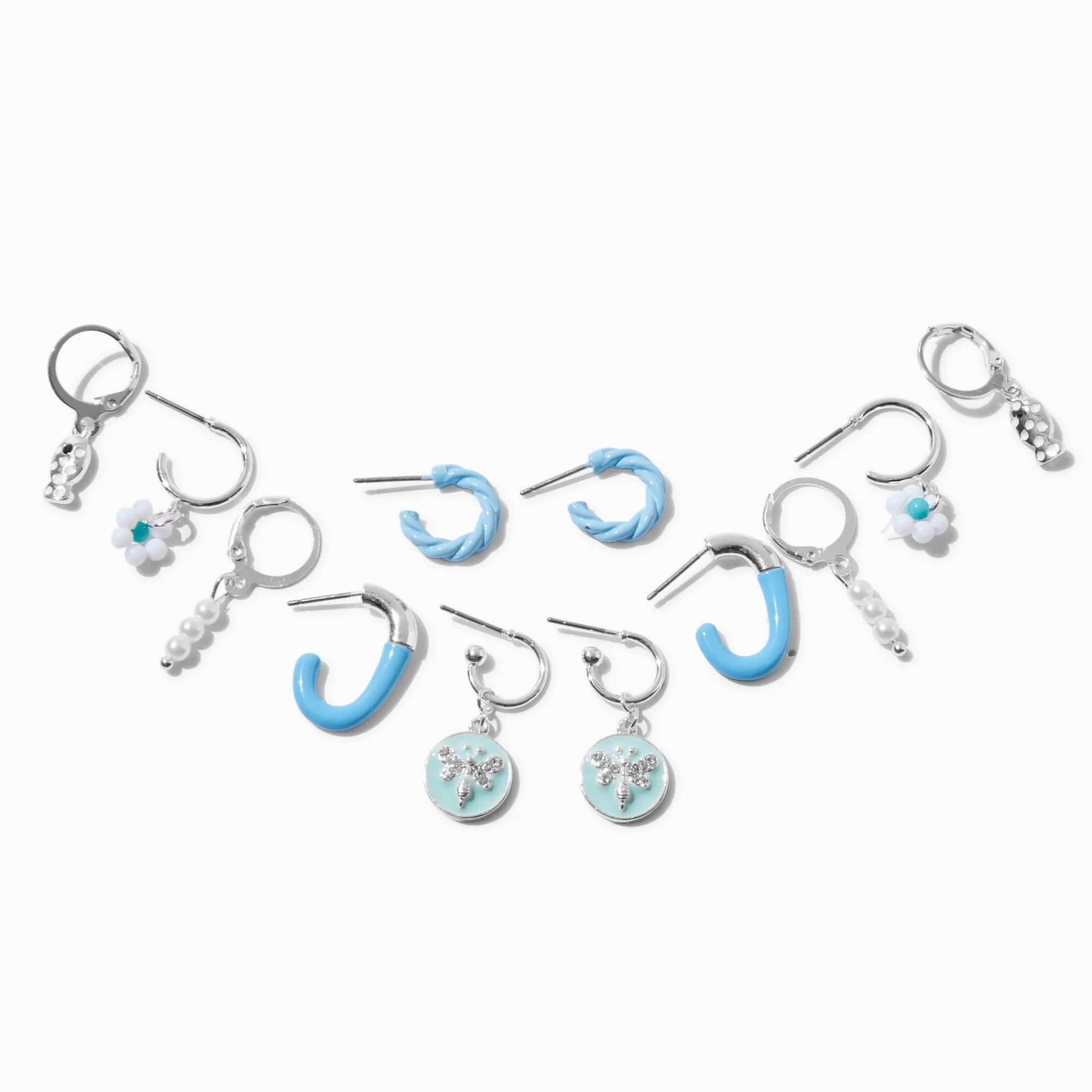 Claire's Anneaux-Créoles superposables bleu clair - Lot de 6