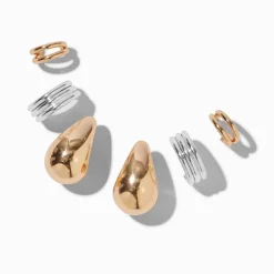 Claire's Anneaux-Créoles superposables haricot en métaux mixtes - Lot de 3