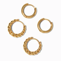 Claire's Anneaux|Bijoux Premium-Créoles torsadées 8 et 10 mm couleur doré jaune C LUXE by Claire's - Lot de 2