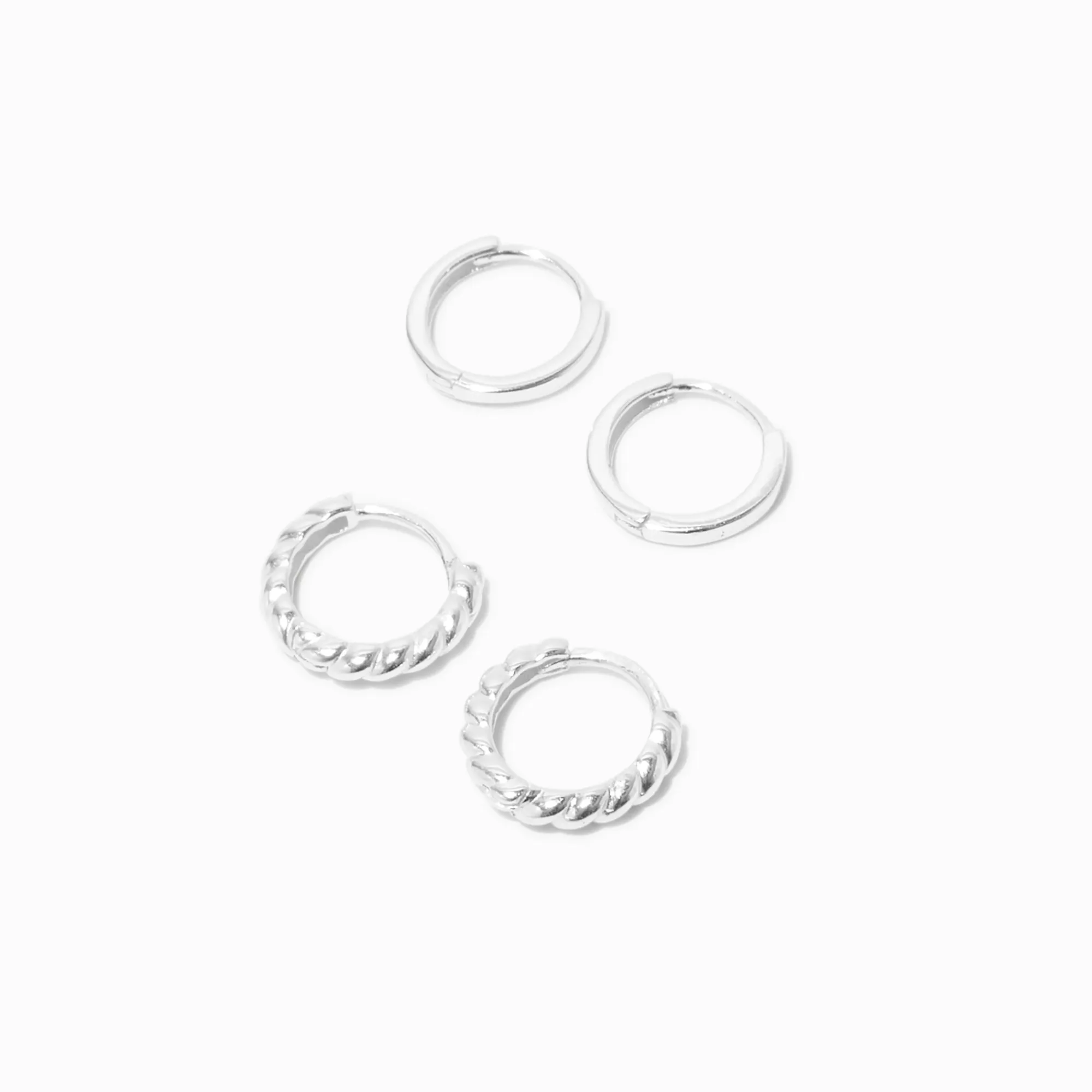 Claire's Anneaux|Bijoux Premium-Créoles torsadées 8 et 10 mm couleur argentée C LUXE by Claire's - Lot de 2