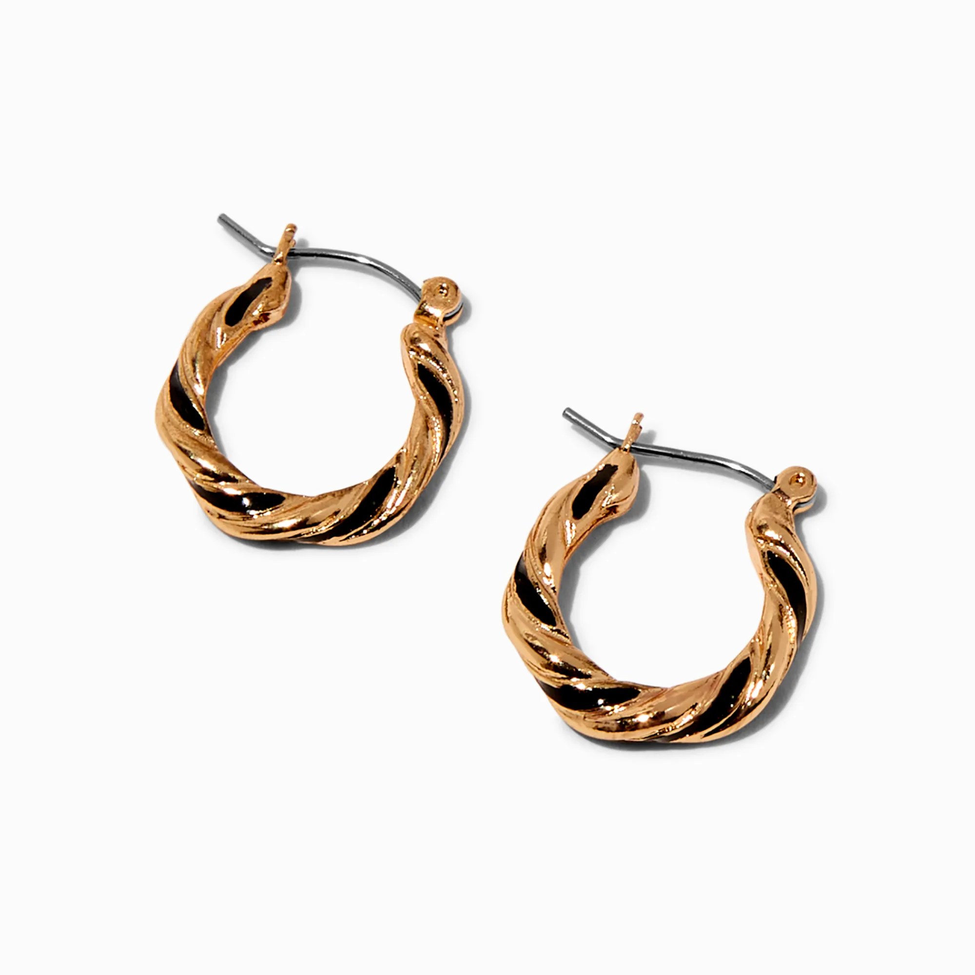 Claire's Anneaux-Créoles torsadées 20 mm noires et couleur dorée