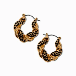 Claire's Anneaux-Créoles torsadées 20 mm noires et couleur dorée