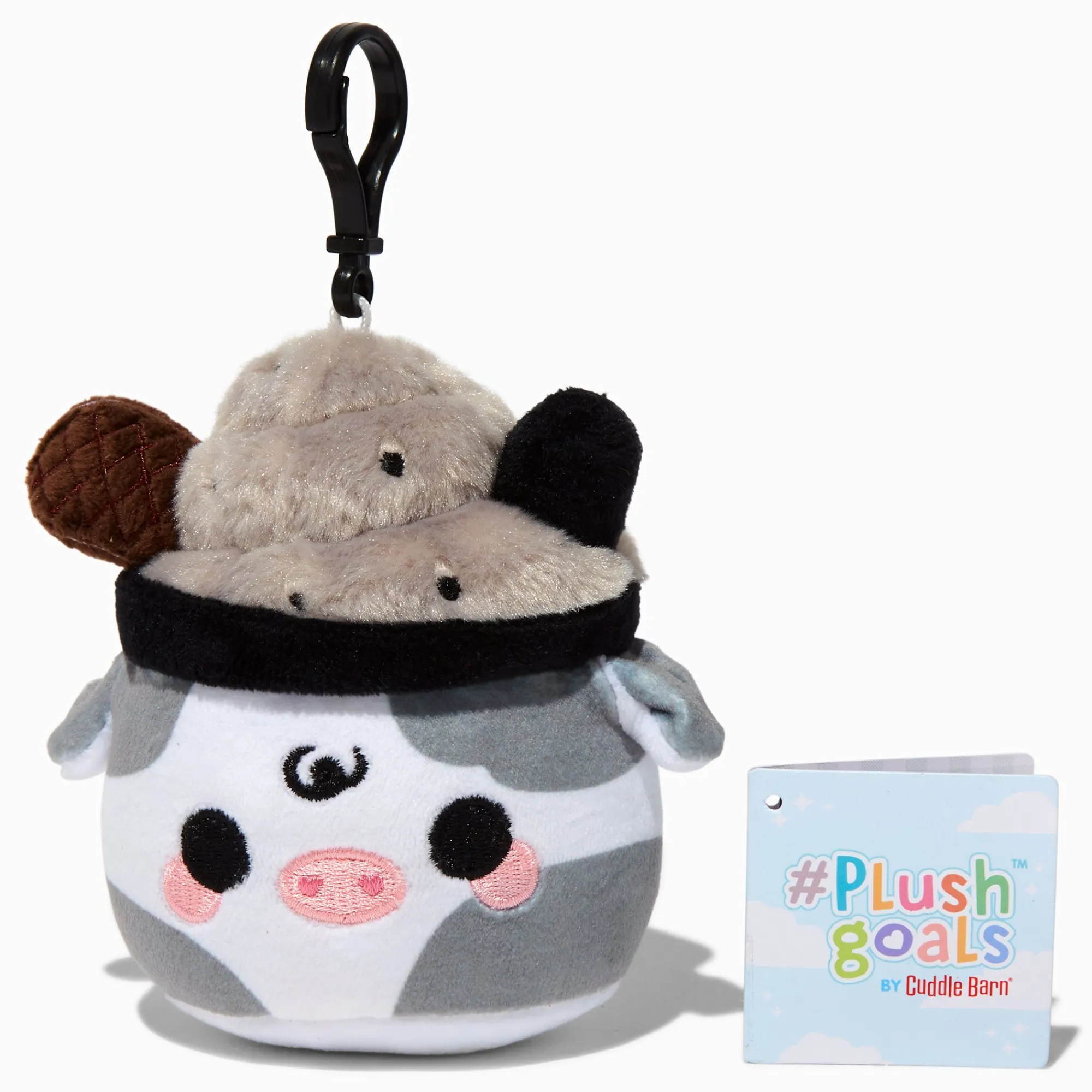 Claire's Cuddle Barn®-Décoration à clip pour sac en peluche Mooshake sésame noir 8 cm #Plush Goals by Cuddle Barn®