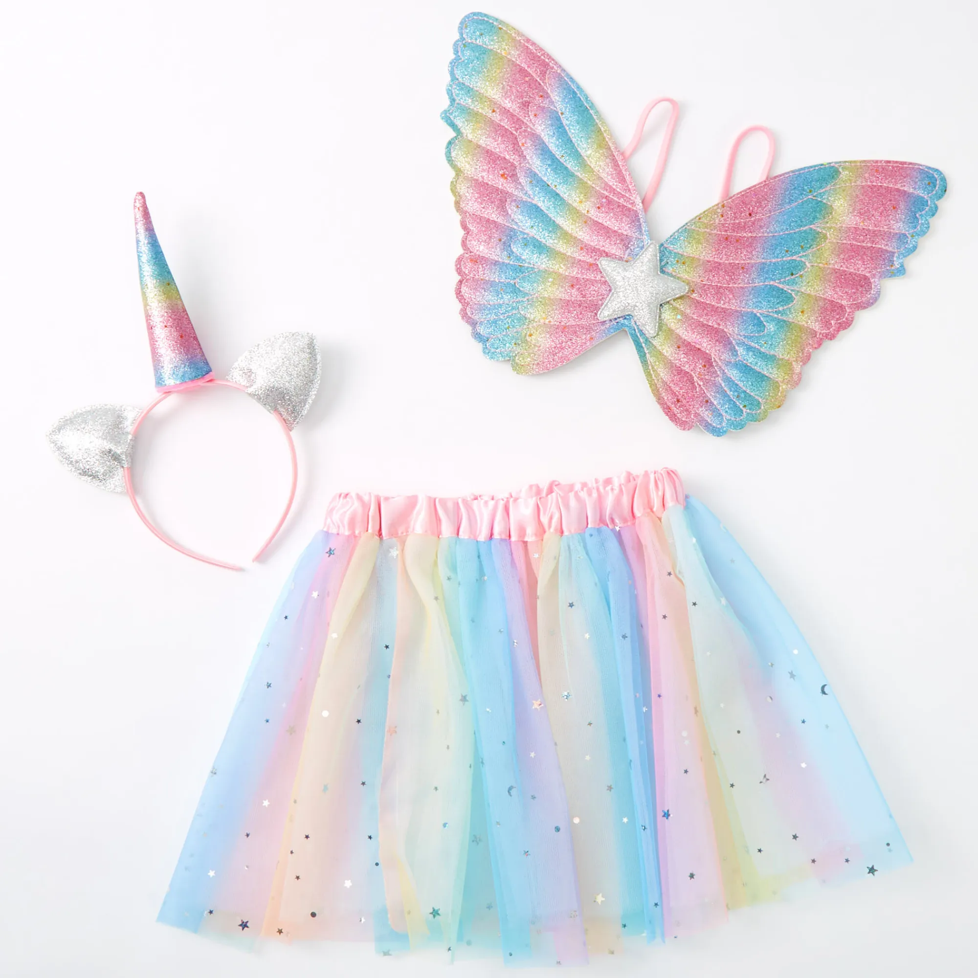 Claire's Déguisements-Déguisement licorne arc-en-ciel pastel Claire's Club - Lot de 3