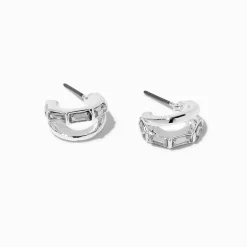 Claire's Anneaux-Doubles créoles couleur argentée baguette de strass