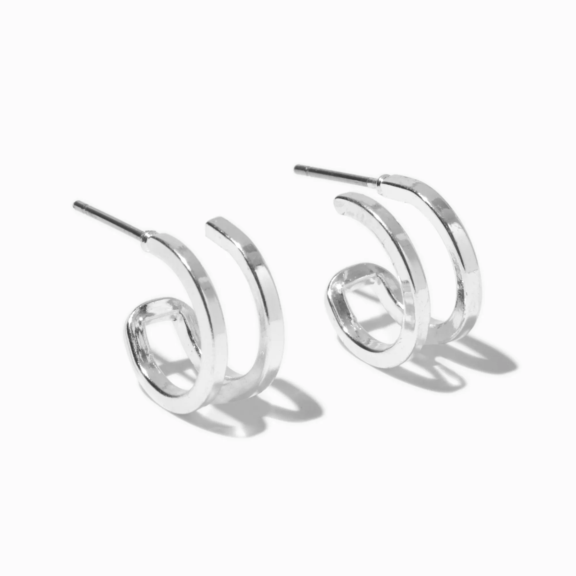 Claire's Anneaux-Doubles créoles 15 mm couleur argentée