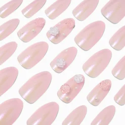 Claire's Ongles-3D Rose & Pearl Stiletto Vegan Faux Nail Set - 24 Pack