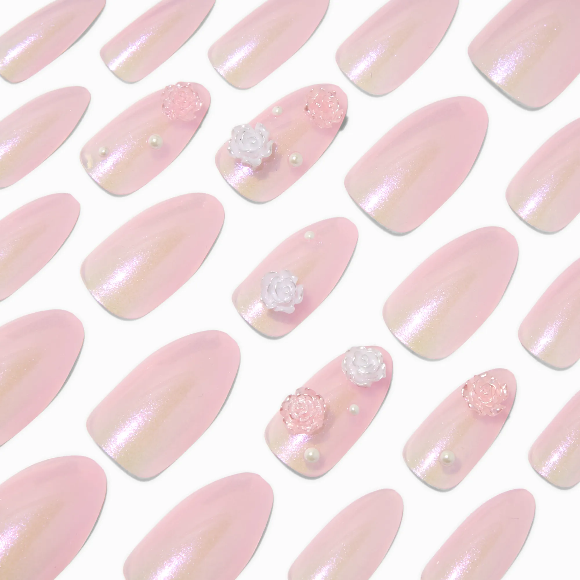 Claire's Ongles-3D Rose & Pearl Stiletto Vegan Faux Nail Set - 24 Pack