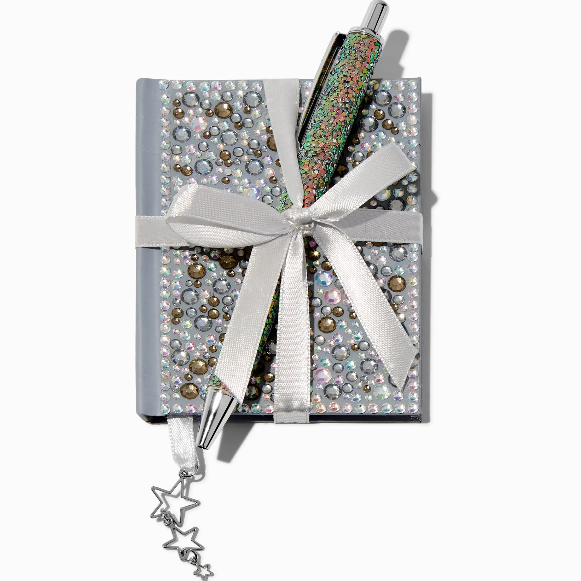 Claire's Cahiers Et Journaux Intimes|Stylos Et Crayons-Ensemble cadeau stylo et mini carnet étoile bling-bling couleur argentée