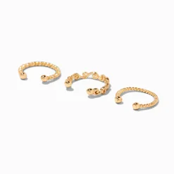 Claire's Bijoux De Piercing-Faux anneau de nez printanier texturé couleur dorée - Lot de 3