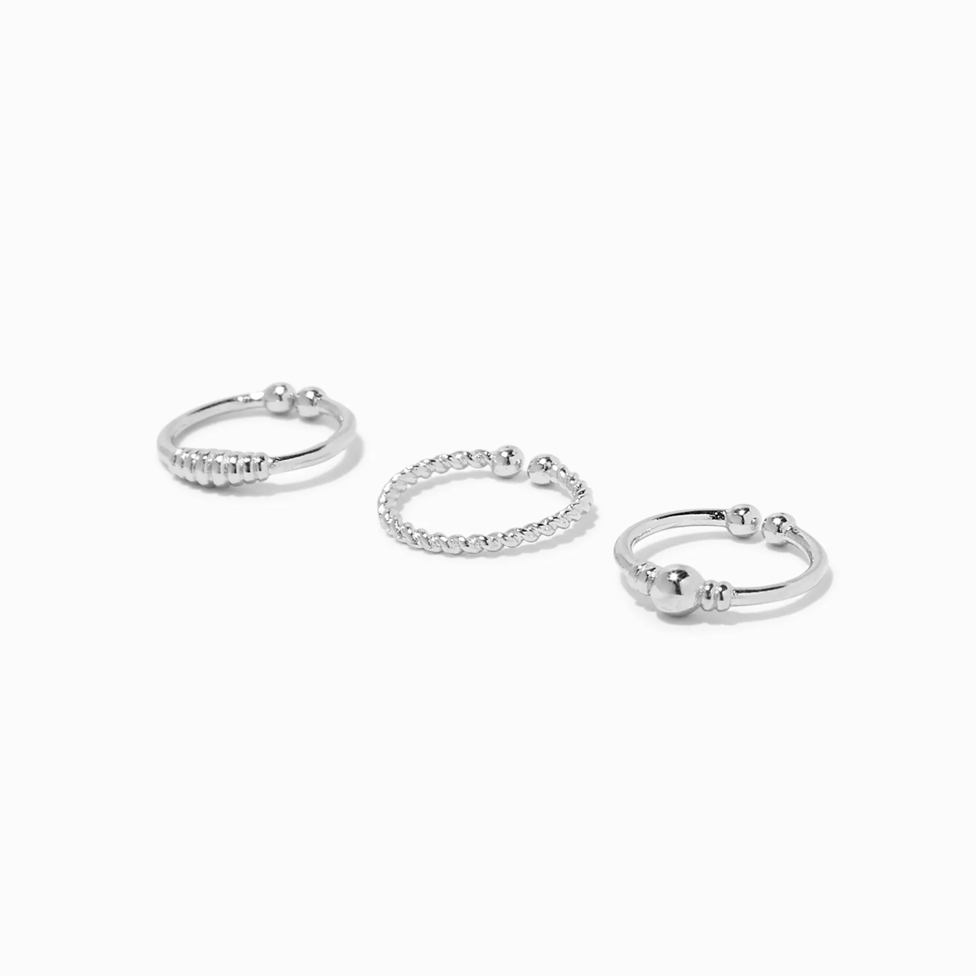 Claire's Bijoux Premium|Bijoux De Piercing-Faux anneaux de nez torsadés couleur argentée - Lot de 3