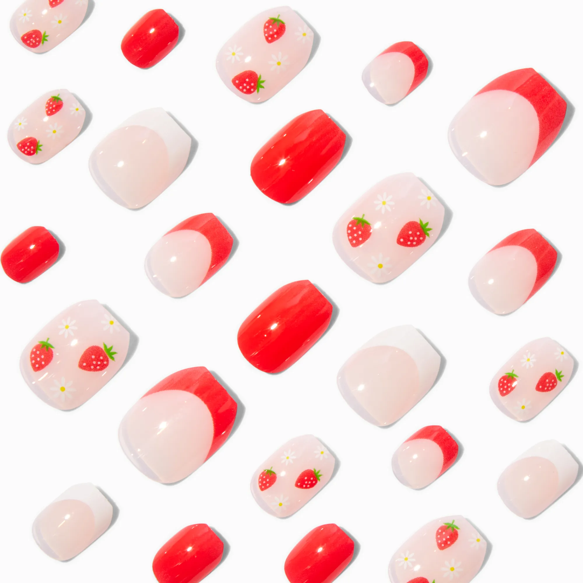 Claire's Ongles-Faux ongles autocollants ballerine French manucure fraise - Lot de 24