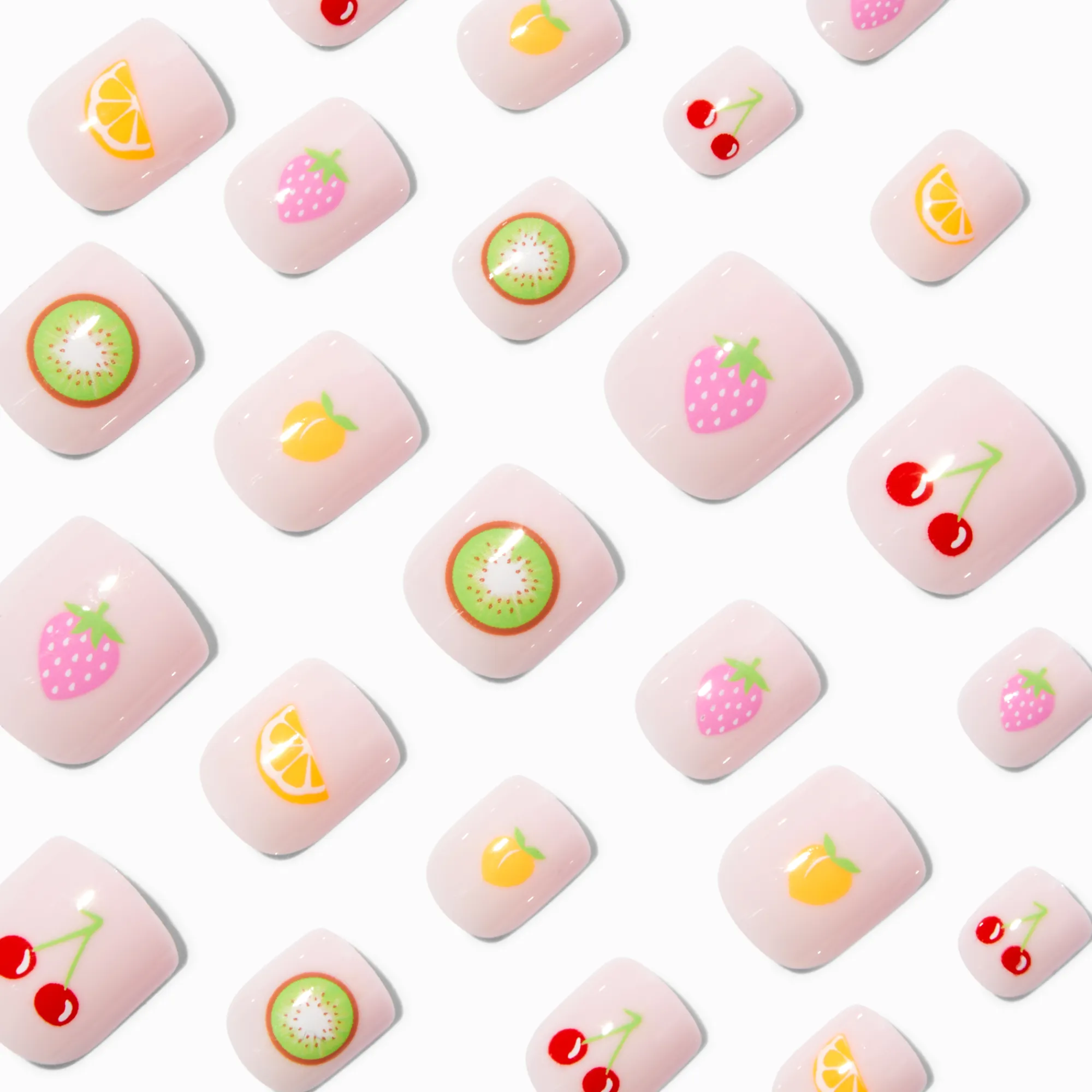 Claire's Ongles-Faux ongles autocollants carrés salade de fruits - Lot de 24
