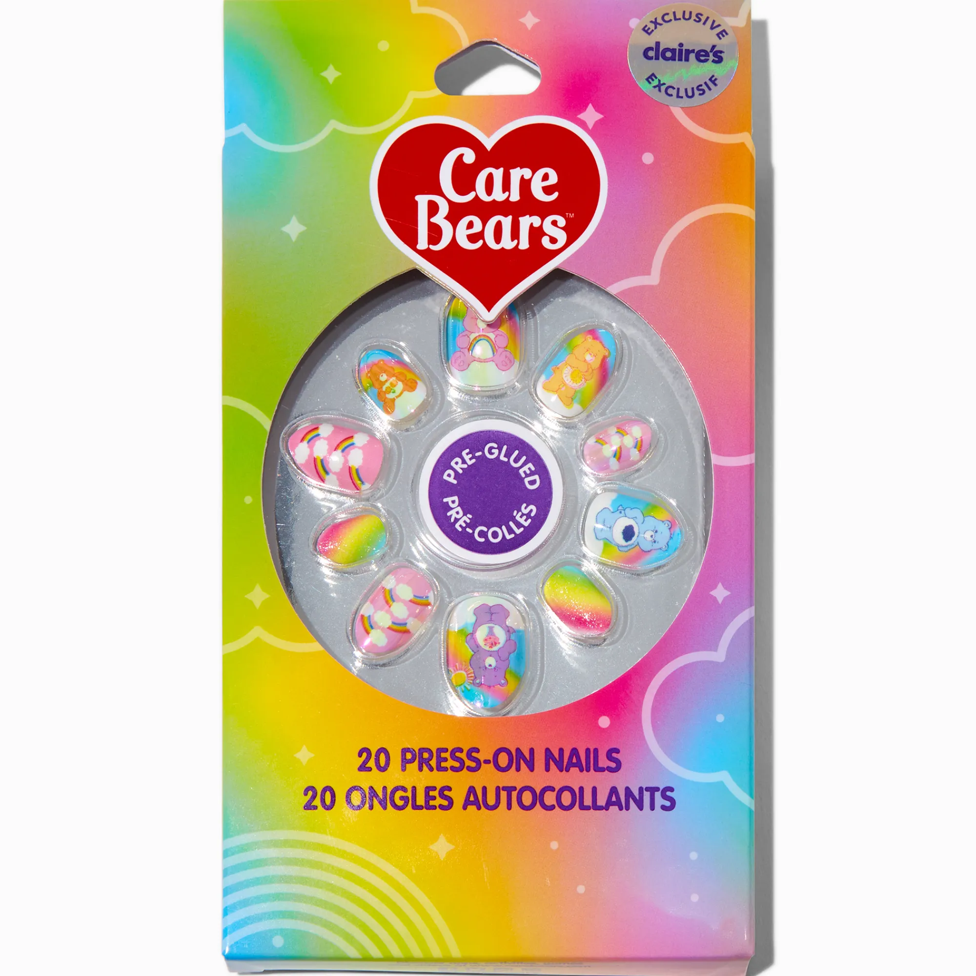 Claire's Ongles-Faux ongles autocollants stiletto en exclusivité chez Claire’s Bisounours™ - Lot de 20