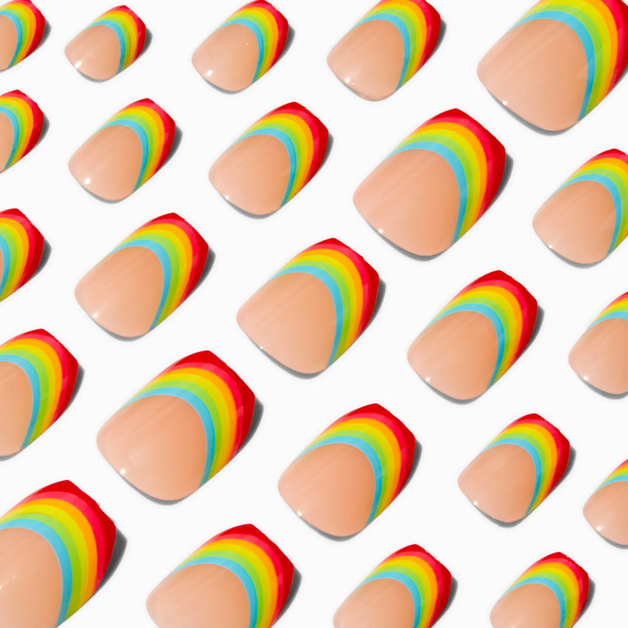 Claire's Ongles-Faux ongles ballerine vegan autocollants French manucure arc-en-ciel - Lot de 24