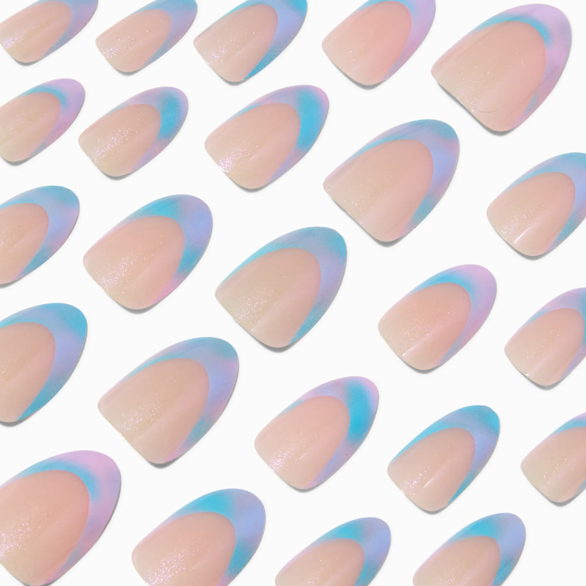 Claire's Ongles-Faux ongles vegan amande courts style French manucure dégradé iridescent pastel - Lot de 24