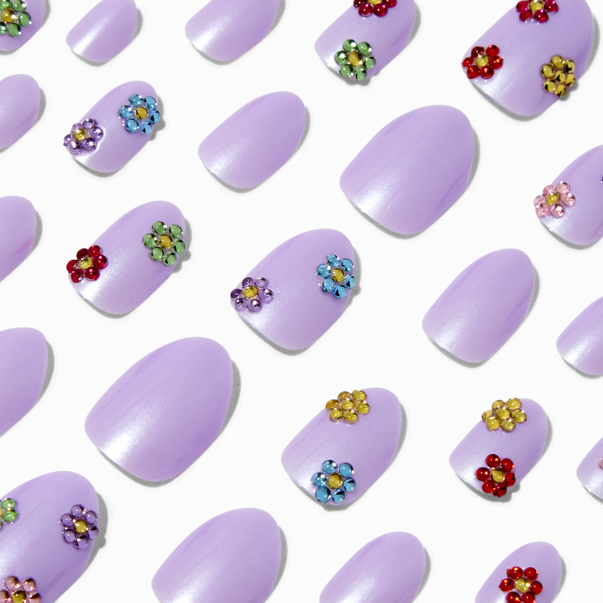 Claire's Ongles-Faux ongles vegan autocollants stiletto breloque fleur 3D - Lot de 24