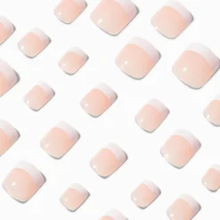 Claire's Ongles-Faux ongles vegan autocollants carrés French manucure - Lot de 24