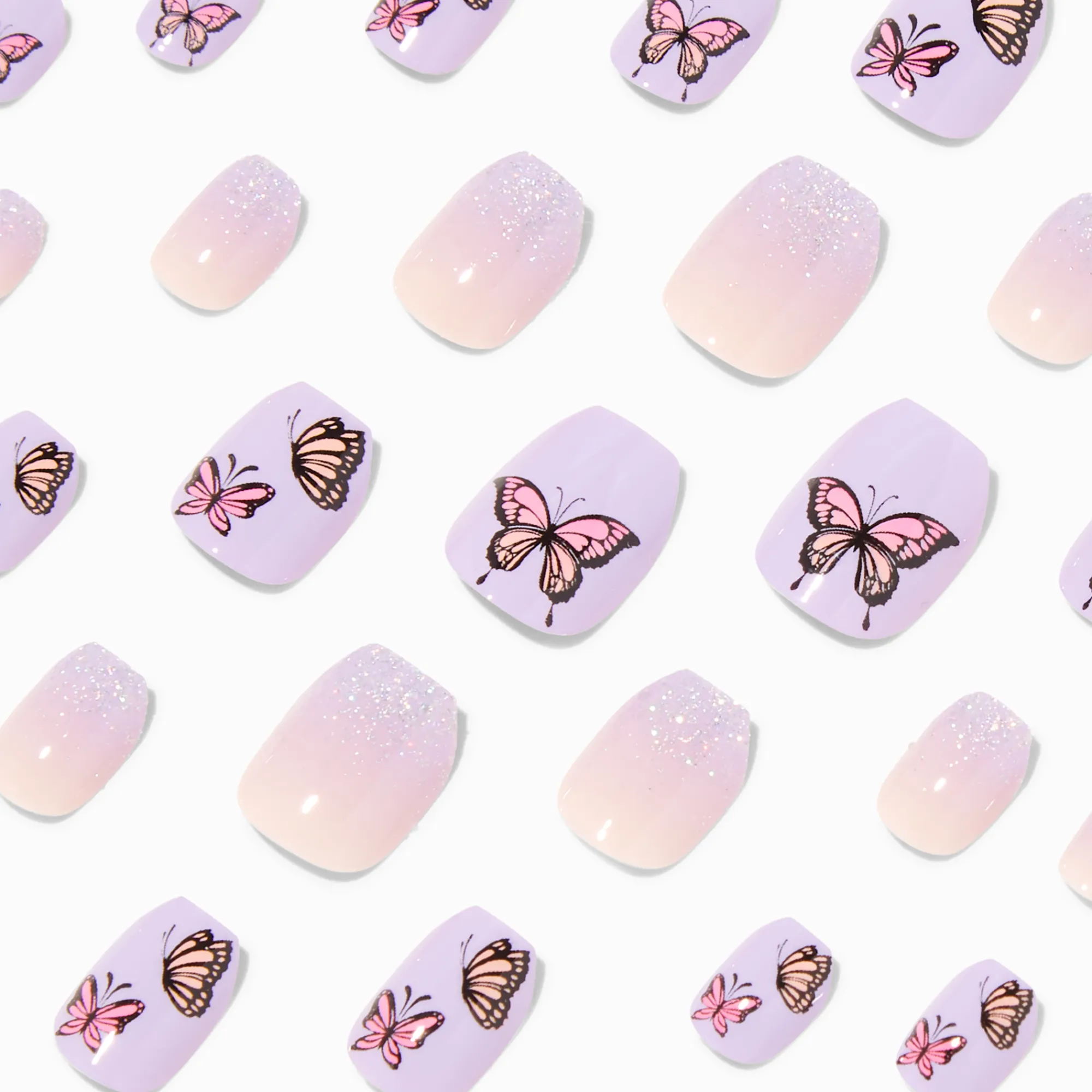 Claire's Ongles-Faux ongles vegan autocollants ballerine papillon violet - Lot de 24