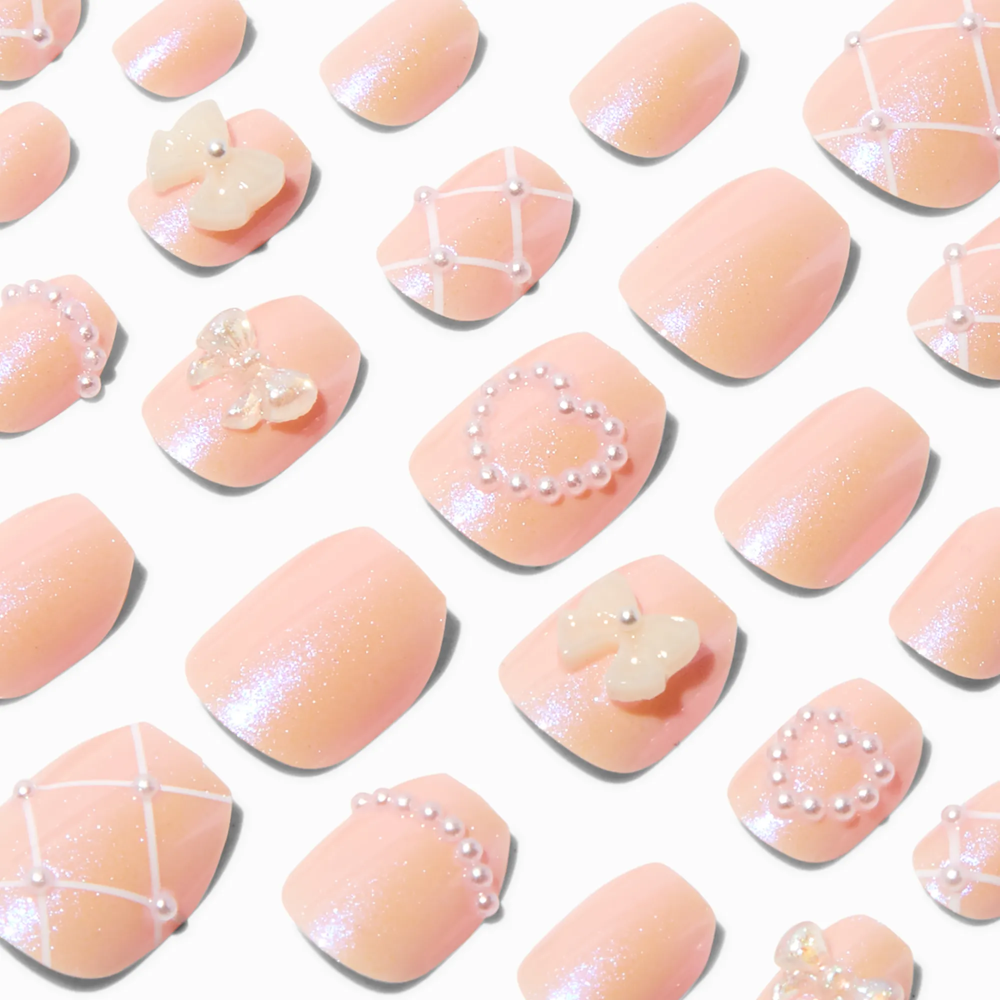 Claire's Ongles-Faux ongles vegan autocollants ballerine nœud nude 3D - Lot de 24